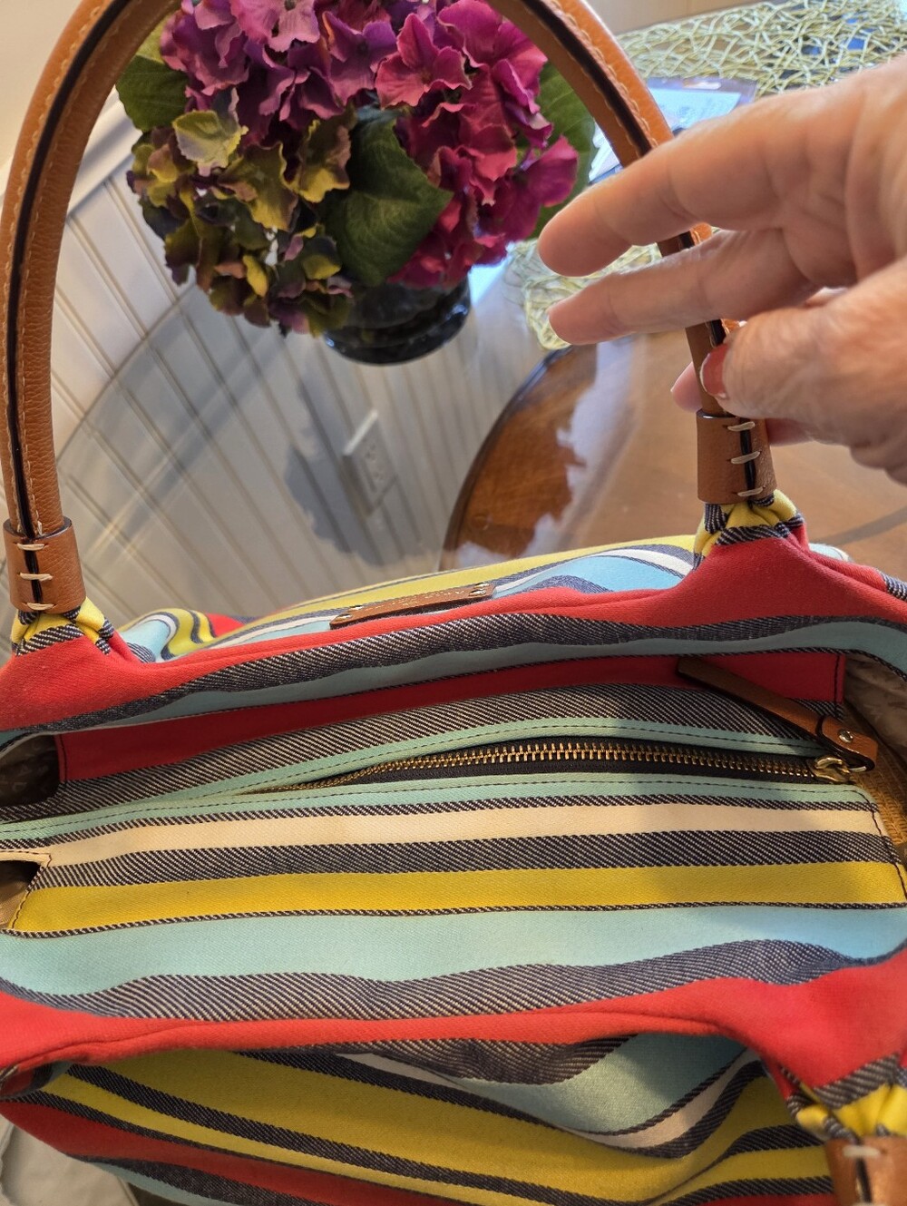 Kate Spade Multicolor Striped Canvas Tote - Red, Yellow, Aqua, Brown Like New - Picture 5 of 10